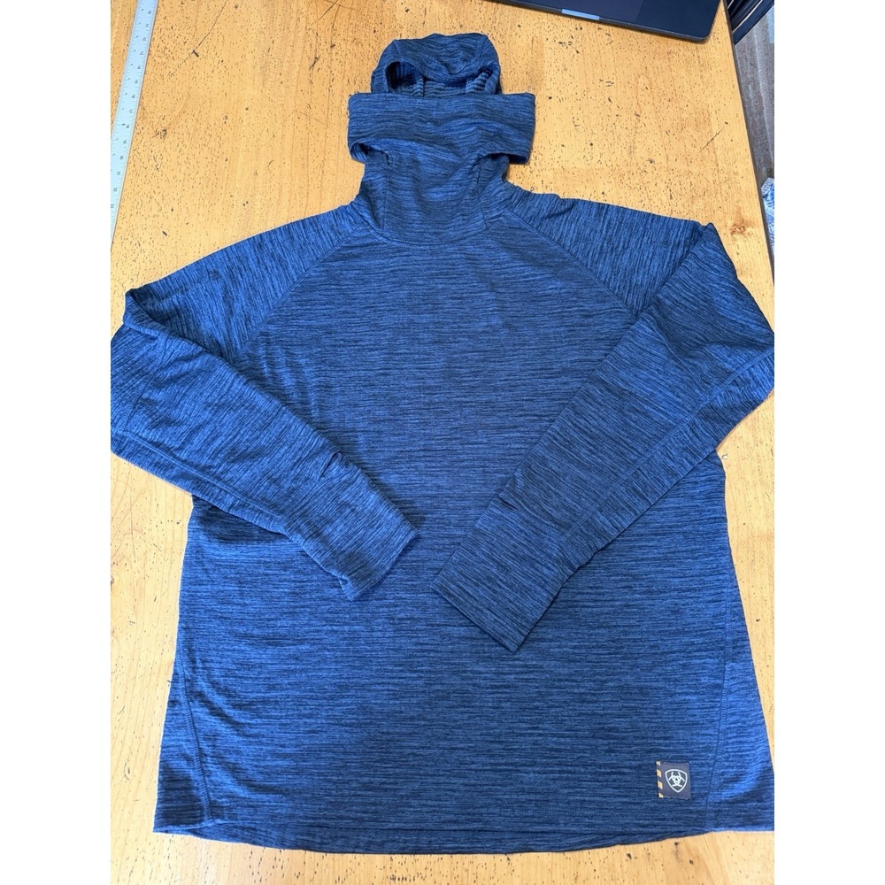 Ariat‎ Rebar Gridwork Balaclava Long Sleeve Thermal Hoodie L Blue Work